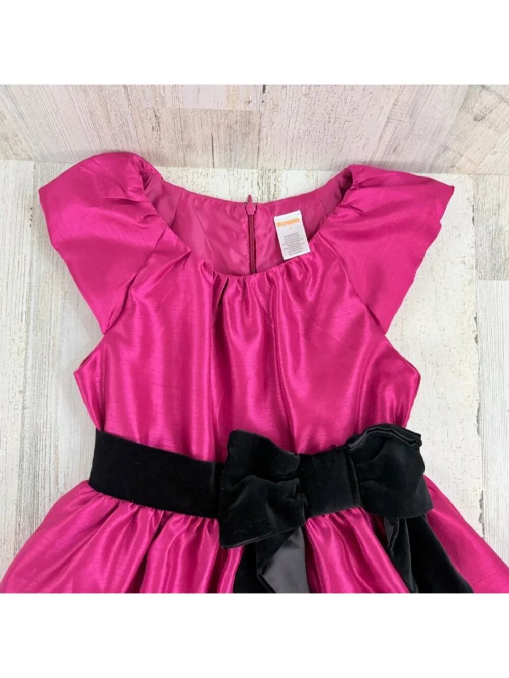 Gymboree Pink Party Dress Black Velvet Bow Sz 7 EUC